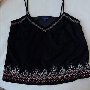 Aeropostale Black Velvet Embroidered Hem Spaghetti-Strap Top